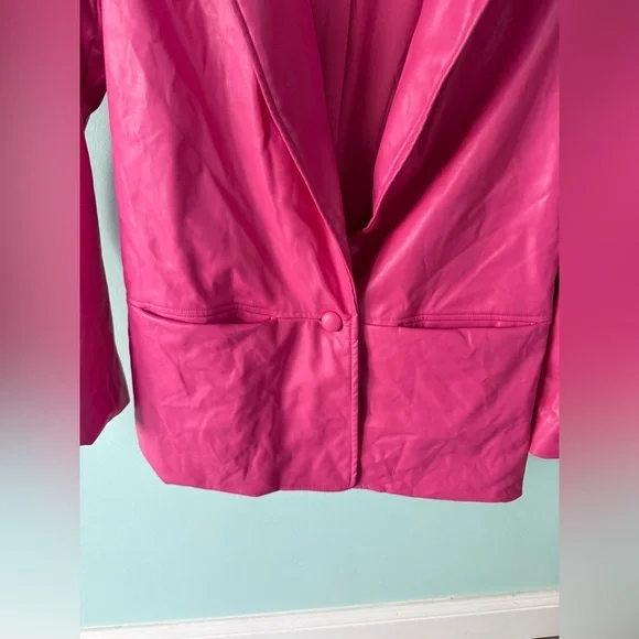 ANTHROPOLOGIE PINK HUTCH VEGAN LEATHER BLAZER SIZE SMALL - Picture 8 of 15